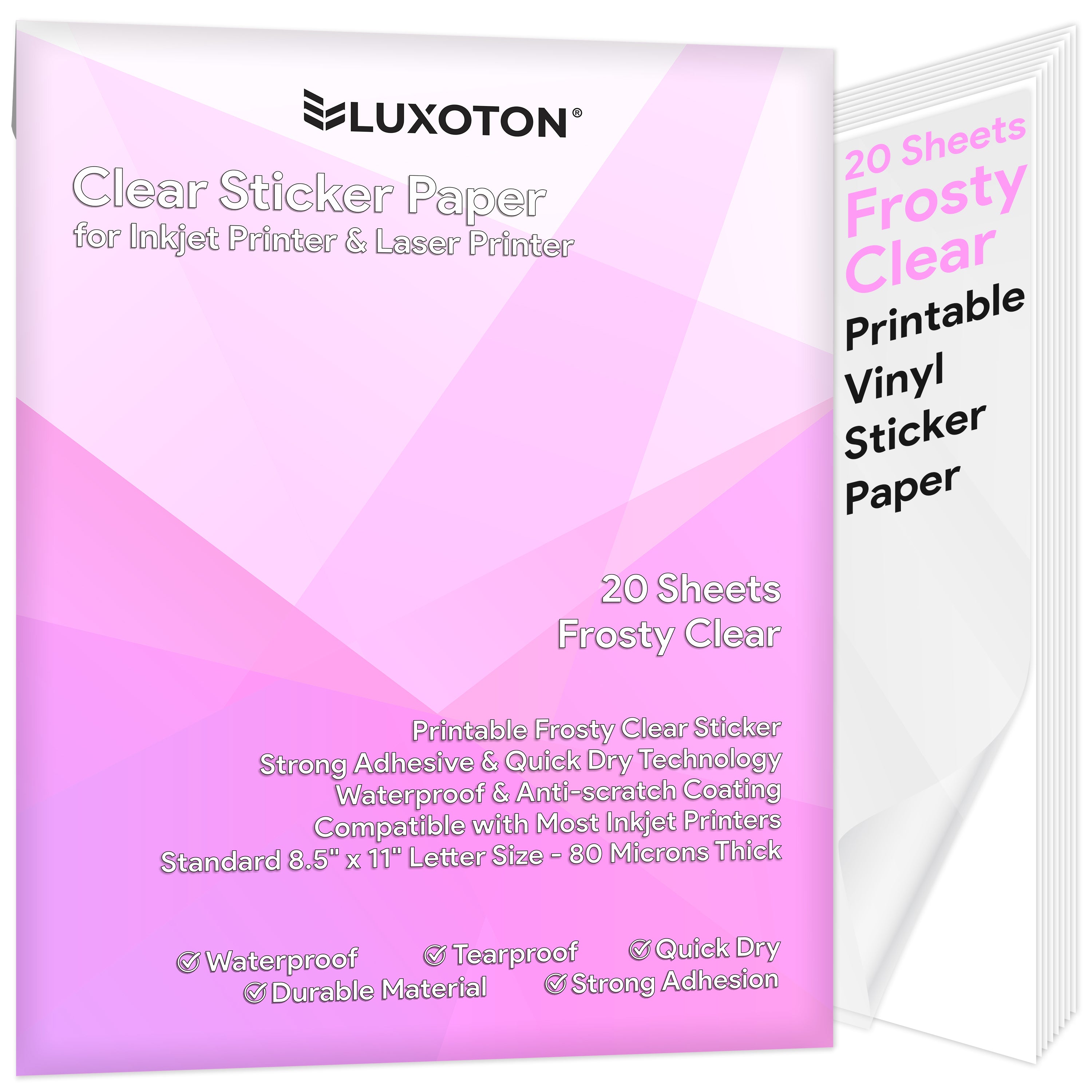 8.5 X 11 Clear/frosty Self Adhesive Sticker Paper, Inkjet and