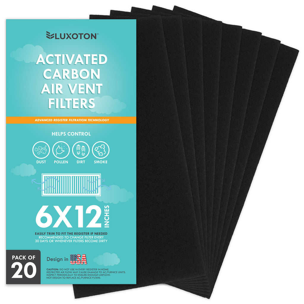 Activated Carbon Air Vent Filters for Home - 6" x 12" Floor Vent Filters - Pack of 20 Pieces