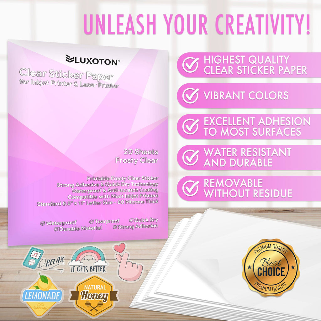 Printable Clear Sticker Paper for Inkjet Laser 8.5"x11" | Frosty Clear – LUXOTON