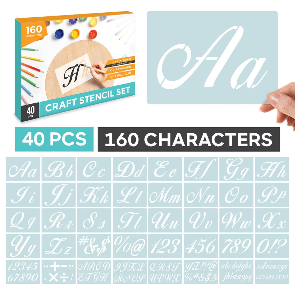 Letter Stencils for Painting | Alphabet Calligraphy Stencils | Reusable 160 Characters 40 Pieces Kit - LUXOTON